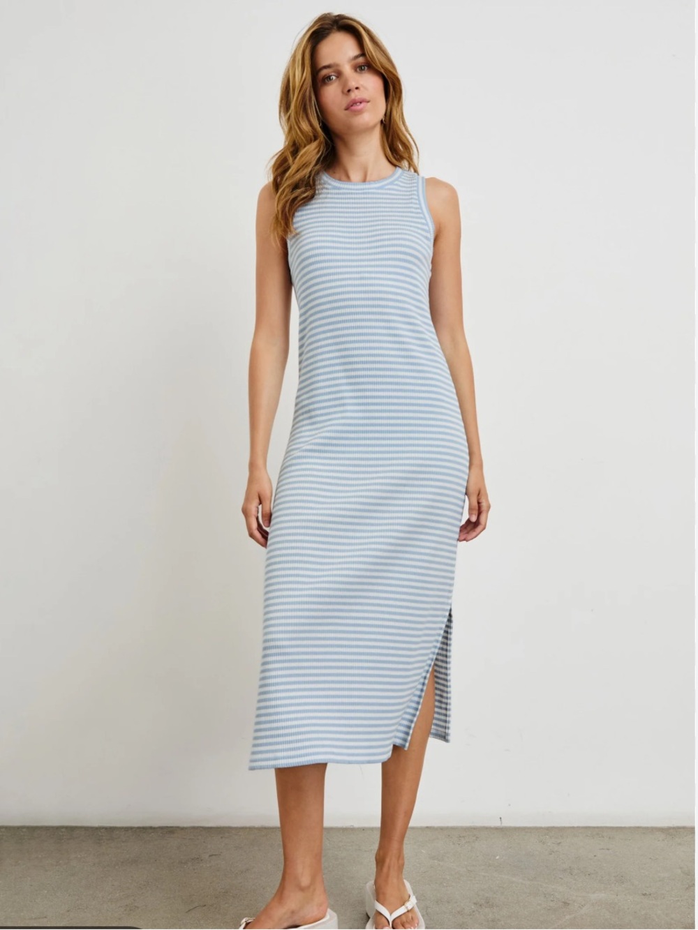 Rails Stripe Rib Midi Tank Dress Chambray Blue Stripe Sporty Cover Up Chic L